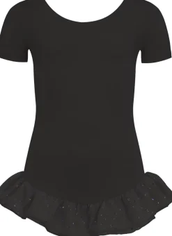 Leotard short sleeves, voile frill sparkle, cotton